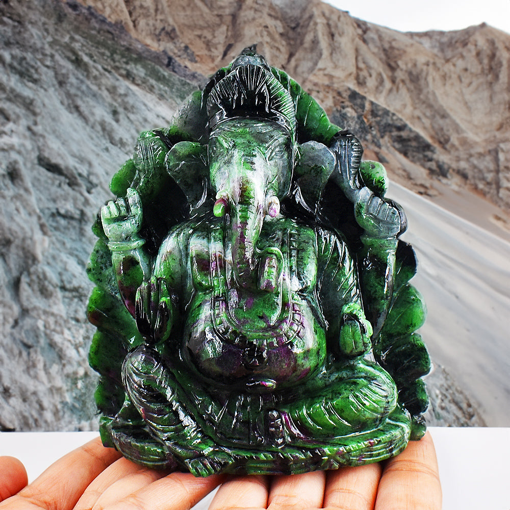 Artisian 5711.00 Cts Genuine Ruby Zoisite Hand Carved Crystal Gemstone Lord Ganesha Carving