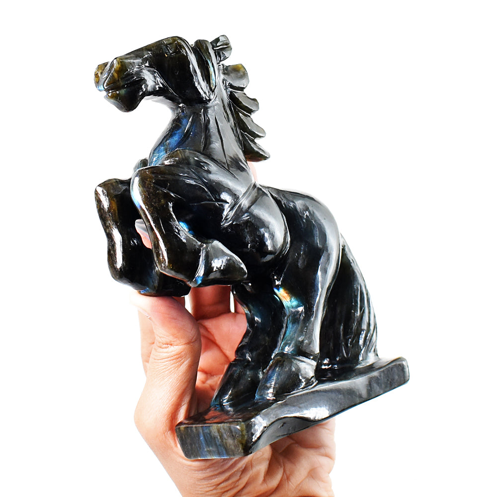 Natural 3652.00 Cts Genuine Blue Flash Labradorite Hand Carved Gemstone Horse Crystal Carving