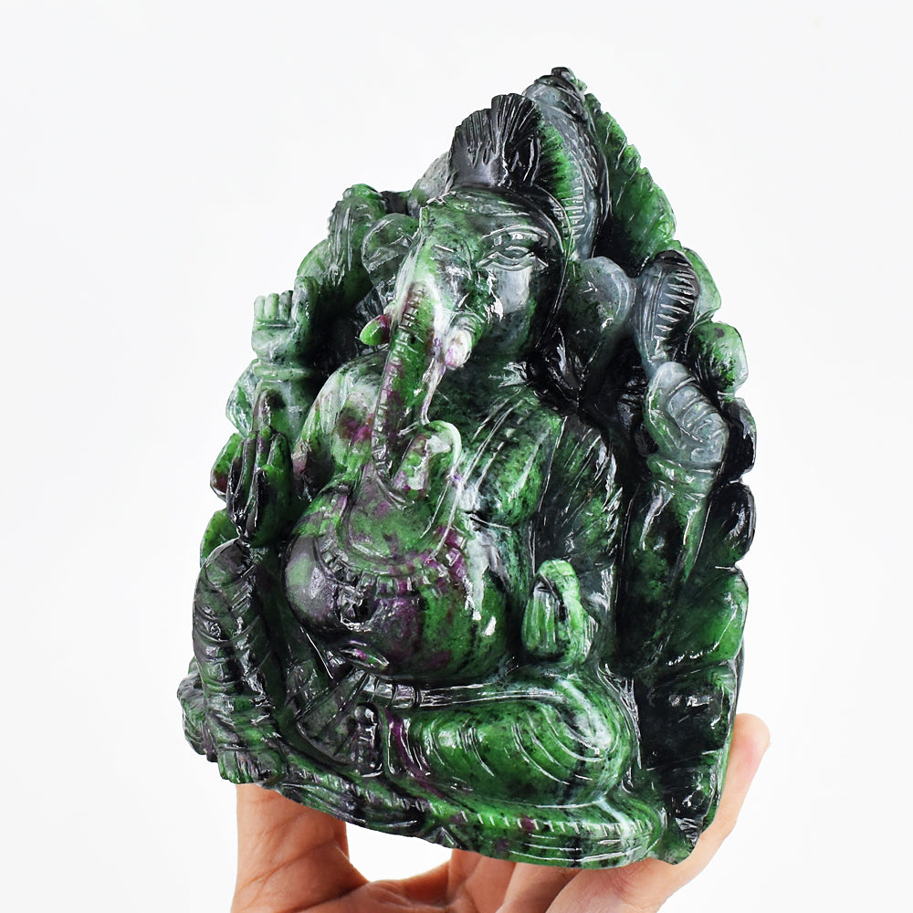 Artisian 5711.00 Cts Genuine Ruby Zoisite Hand Carved Crystal Gemstone Lord Ganesha Carving