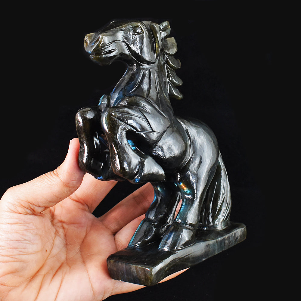 Natural 3652.00 Cts Genuine Blue Flash Labradorite Hand Carved Gemstone Horse Crystal Carving