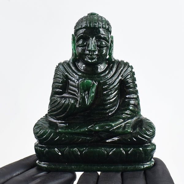 Beautiful 1884.00 Cts Genuine Green Jade Hand Carved Buddha Idol Gemstone Carving