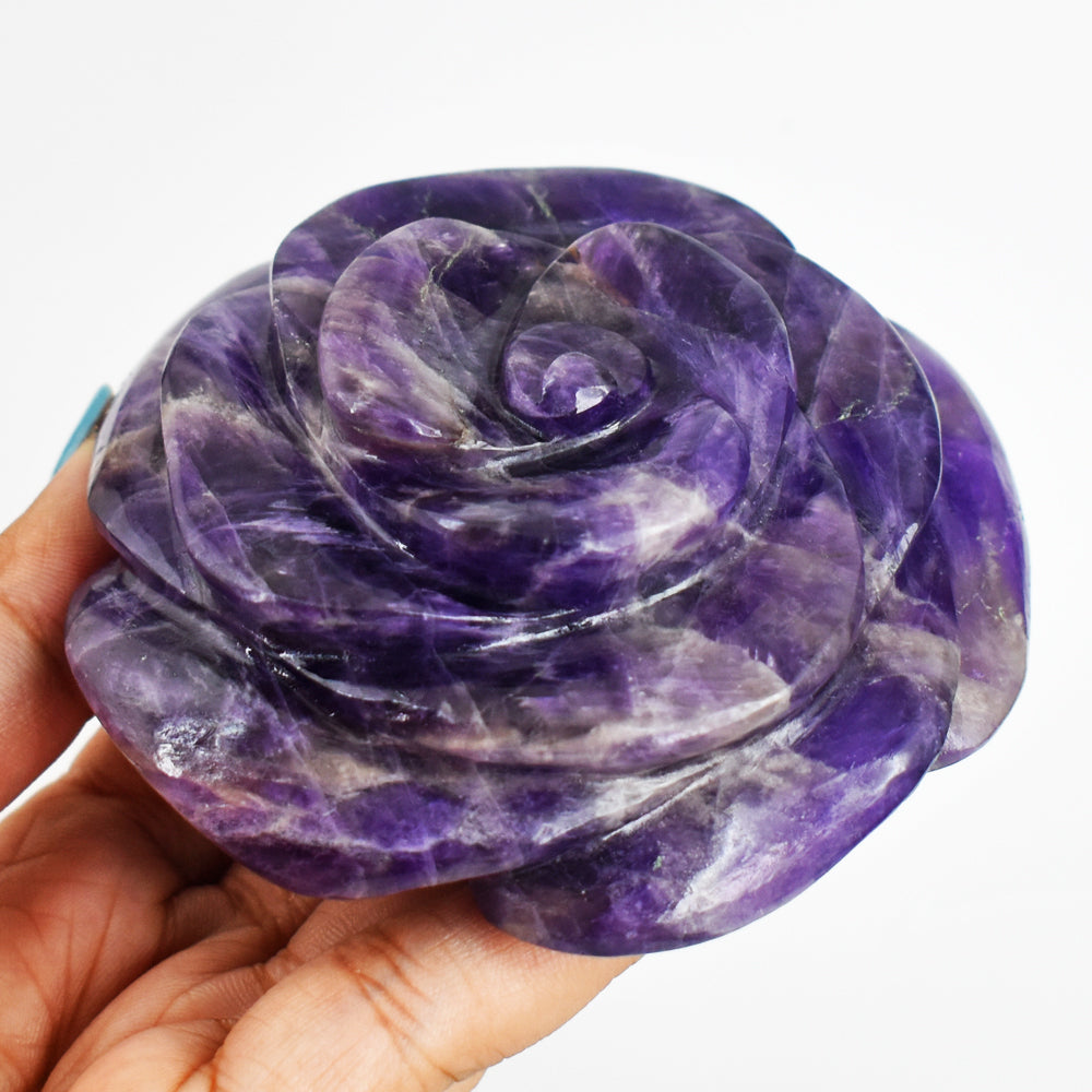 Natural   1135.00 Carats  Genuine  Amethyst  Hand Carved Rose Flower Gemstone Carving