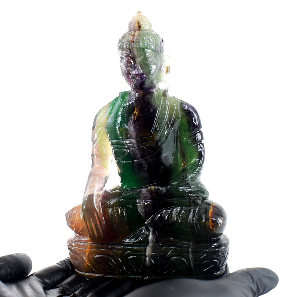 Exclusive 5333.00 Cts Genuine Multicolor Fluorite Hand Carved Crystal Gemstone Buddha Idol Carving