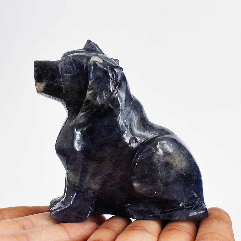 Craftsmen 1273.00 Carats  Genuine Blue Iolite Hand Carved Crystal Gemstone Carving Dog