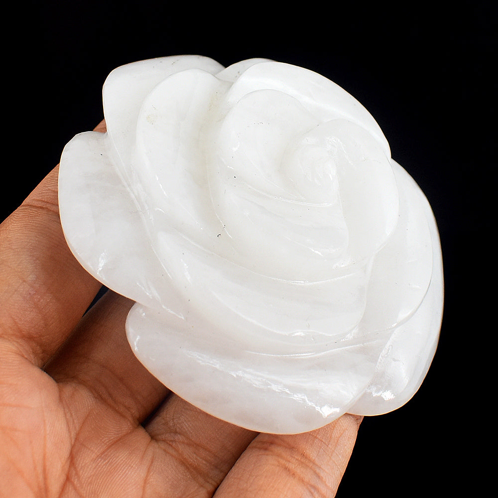 Natural 596.00 Carats Genuine White  Quartz Hand  Carved  Rose  Flower Carving Gemstone