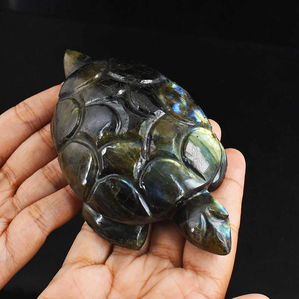 Fancy 1231.00 Cts Genuine Amazing Flash Labradorite  Hand Carved  Crystal  Gemstone Turtle Carving