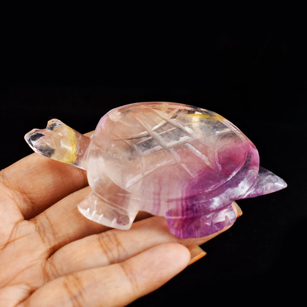 Awesome  362.00 Carats Genuine  Hand Carved  Multicolor Fluorite Crystal  Gemstone Turtle Carving