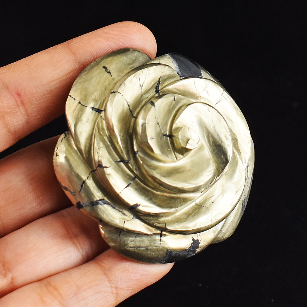 Beautiful  824.00 Carats Genuine Pyrite  Hand  Carved Crystal  Rose  Flower  Gemstone  Carving