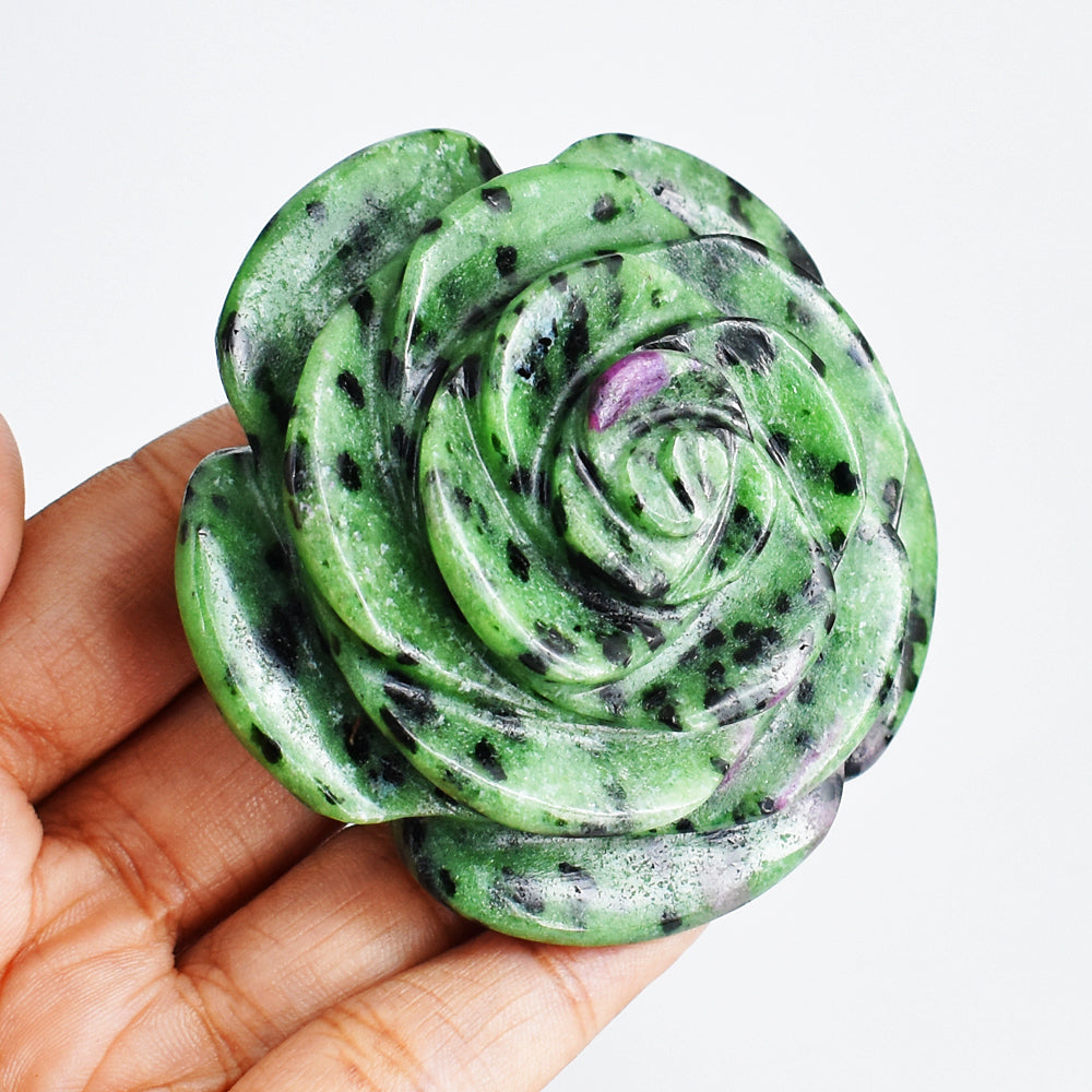 Genuine  749.00 Carats  Natural  Ruby Zoisite  Hand Carved  Rose  Flower  Gemstone Carving