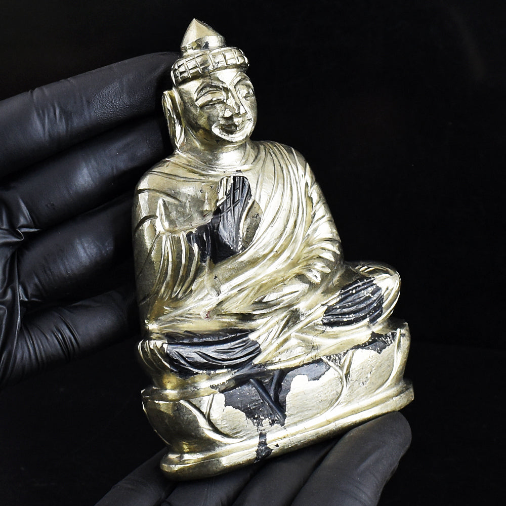 Gorgeous 3105.00 Cts Genuine Pyrite Hand Carved Buddha Idol Gemstone Carving