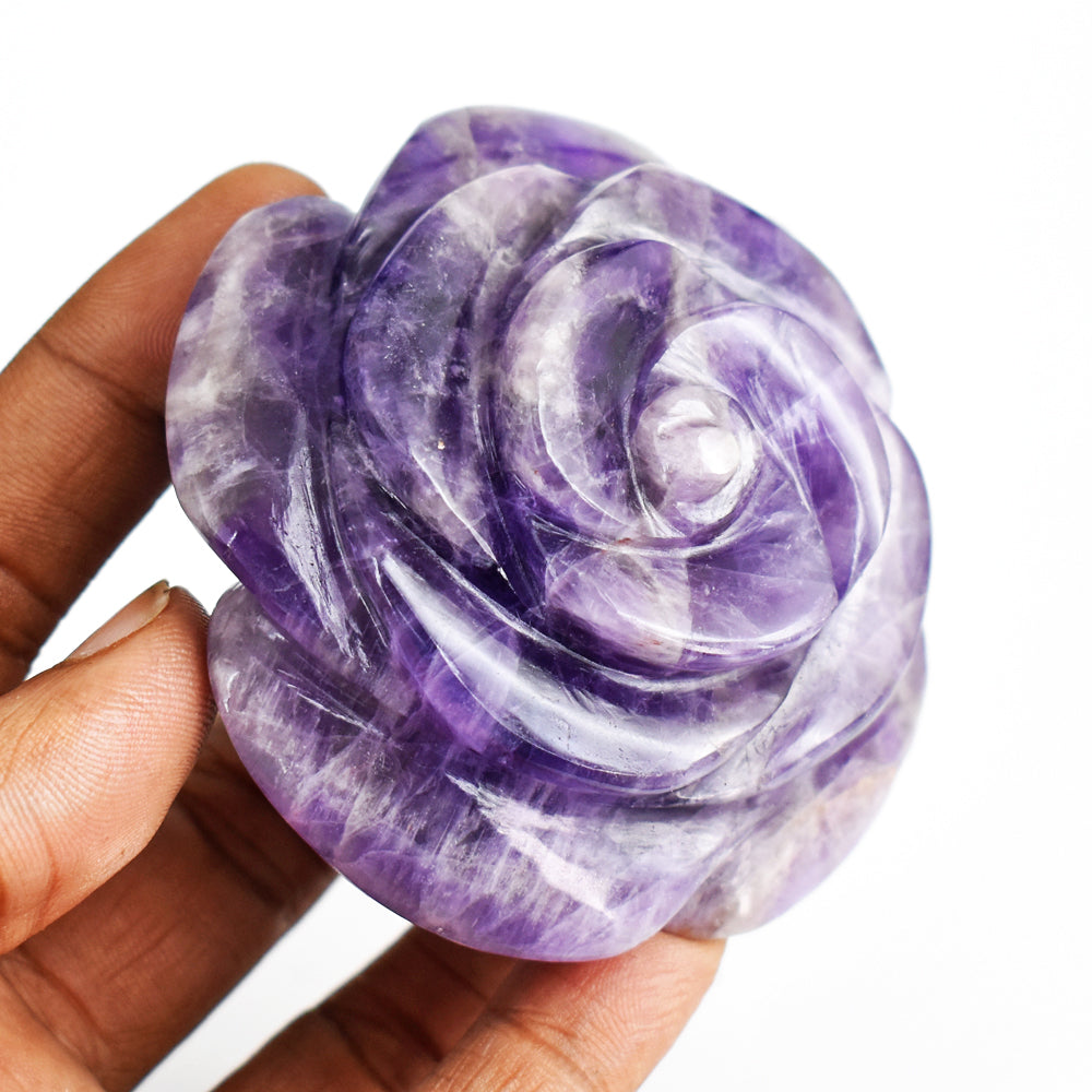 Natural  876.00 Carats Genuine Amethyst Hand Carved Crystal Rose Flower Gemstone  Carving