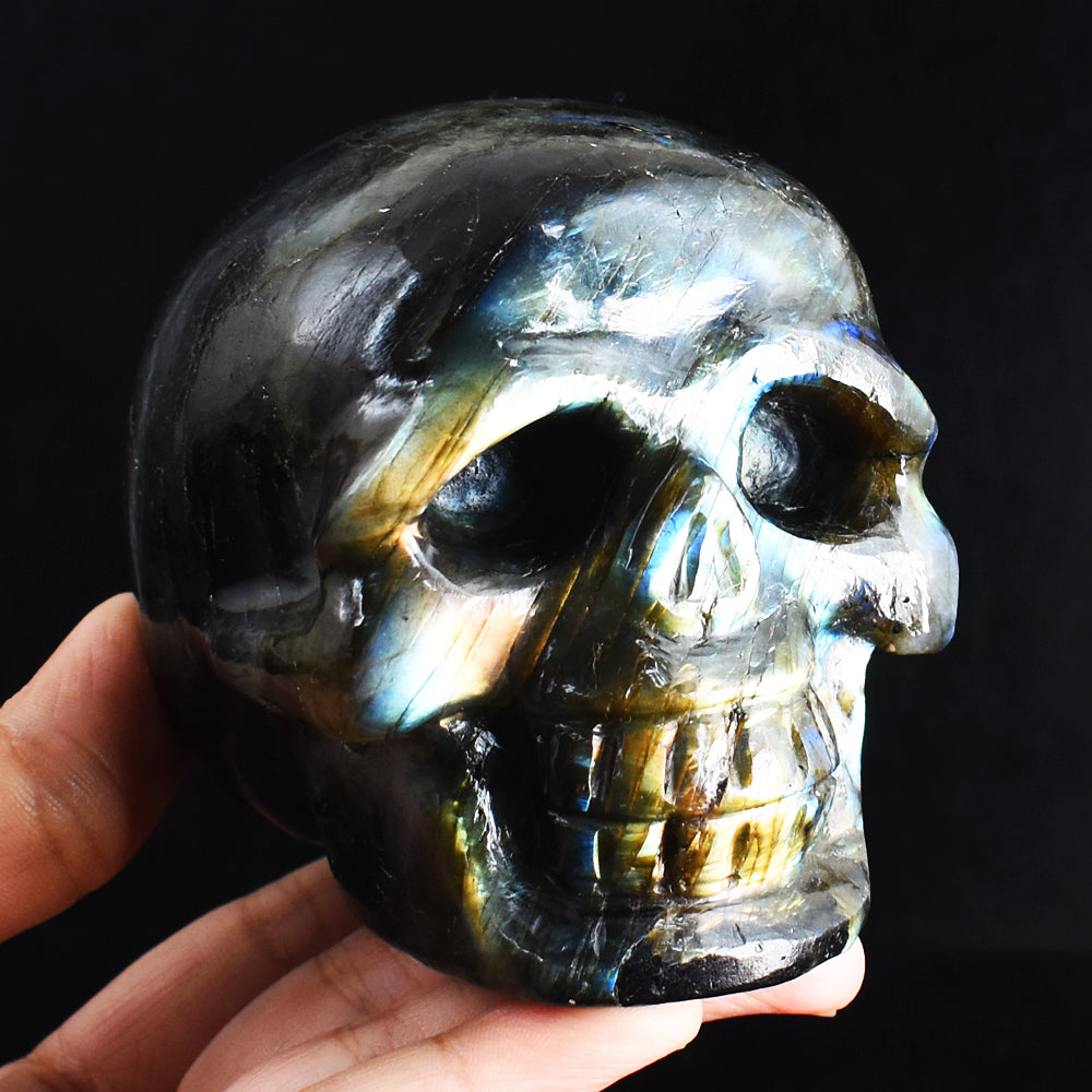 Artisian 2965.00 Cts Genuine Amazing Flash Labradorite Hand Carved Gemstone Crystal Skull Carving