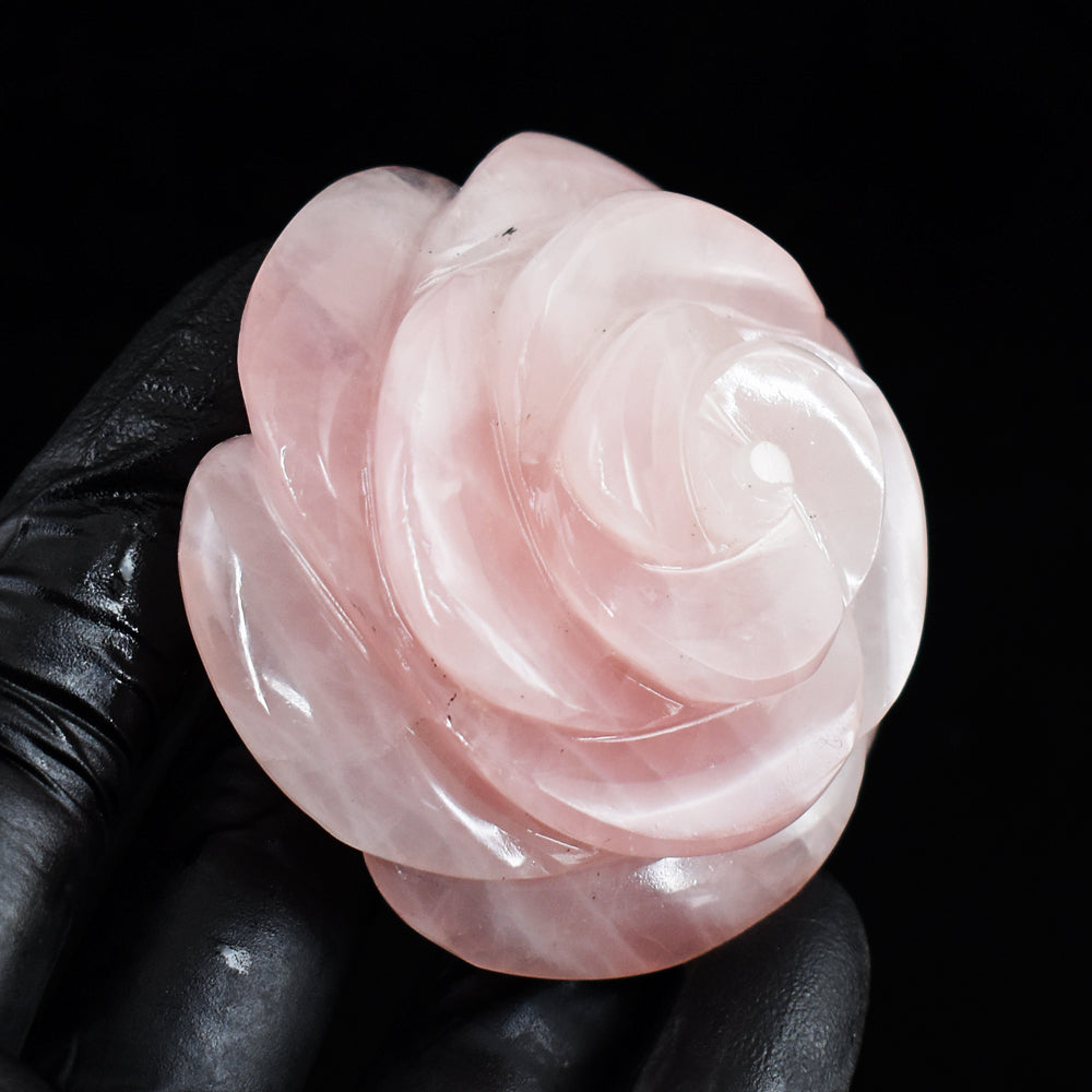 Beautiful 470.00 Cts Genuine Rose Quartz Hand Carved Crystal Rose Gemstone Carving