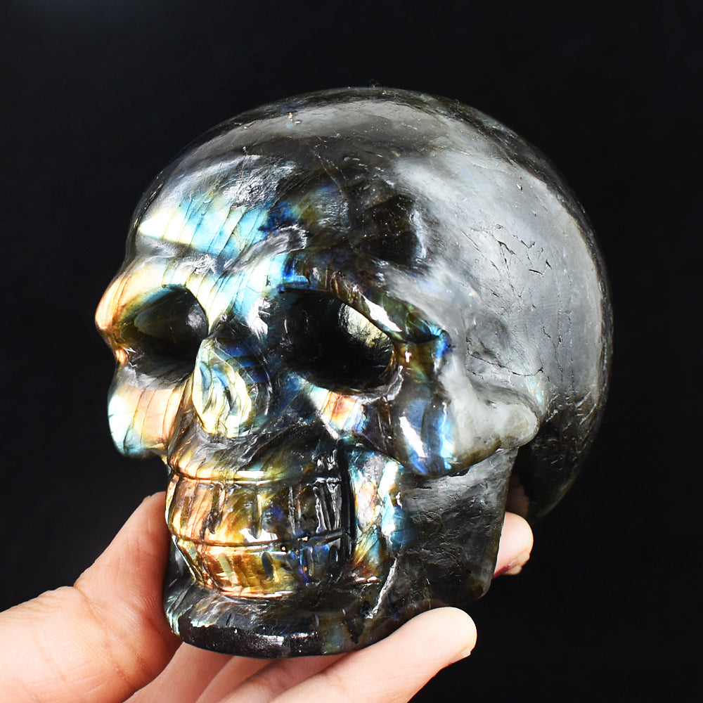 Artisian 2965.00 Cts Genuine Amazing Flash Labradorite Hand Carved Gemstone Crystal Skull Carving