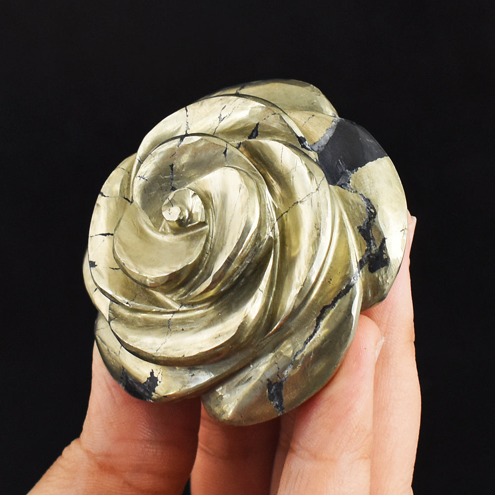 Beautiful  824.00 Carats Genuine Pyrite  Hand  Carved Crystal  Rose  Flower  Gemstone  Carving