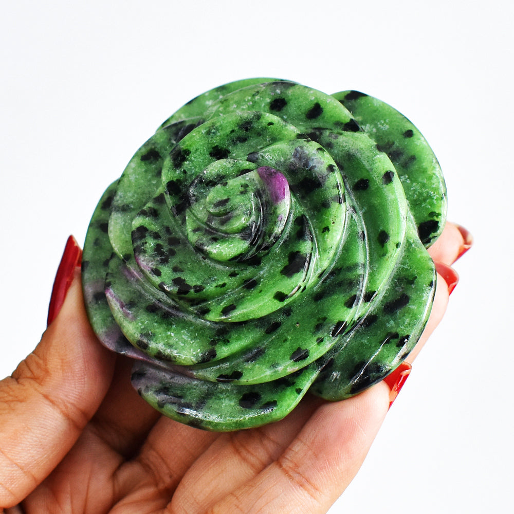 Genuine  749.00 Carats  Natural  Ruby Zoisite  Hand Carved  Rose  Flower  Gemstone Carving