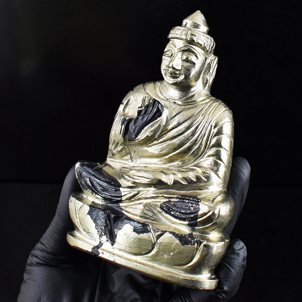 Gorgeous 3105.00 Cts Genuine Pyrite Hand Carved Buddha Idol Gemstone Carving