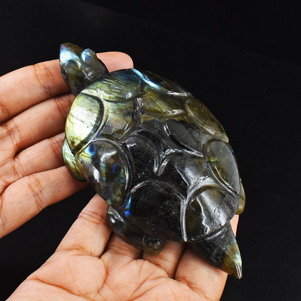 Fancy 1231.00 Cts Genuine Amazing Flash Labradorite  Hand Carved  Crystal  Gemstone Turtle Carving