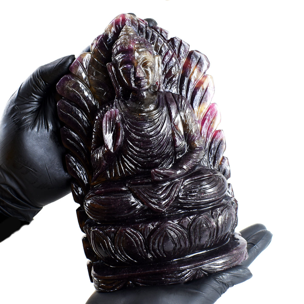 Awesome 10080.00 Cts Genuine Pink Tourmaline hand Carved Crystal Gemstone Buddha Statue Carving