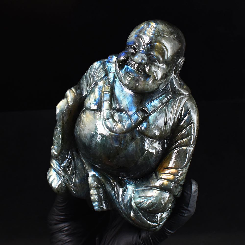 Awesome 4964.00 Cts Genuine Amazing Flash Labradorite Hand Carved Gemstone Laughing Buddha Carving