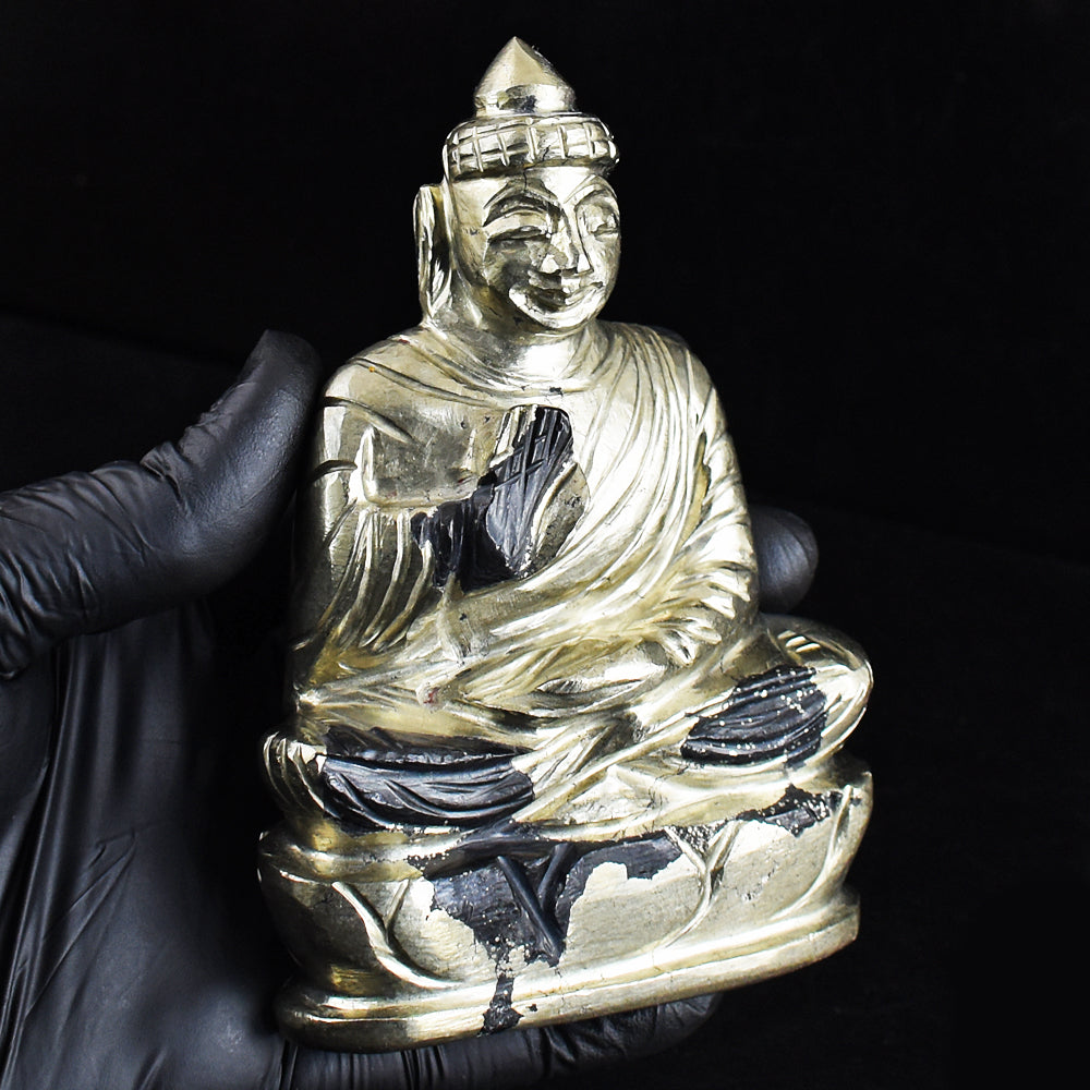 Gorgeous 3105.00 Cts Genuine Pyrite Hand Carved Buddha Idol Gemstone Carving