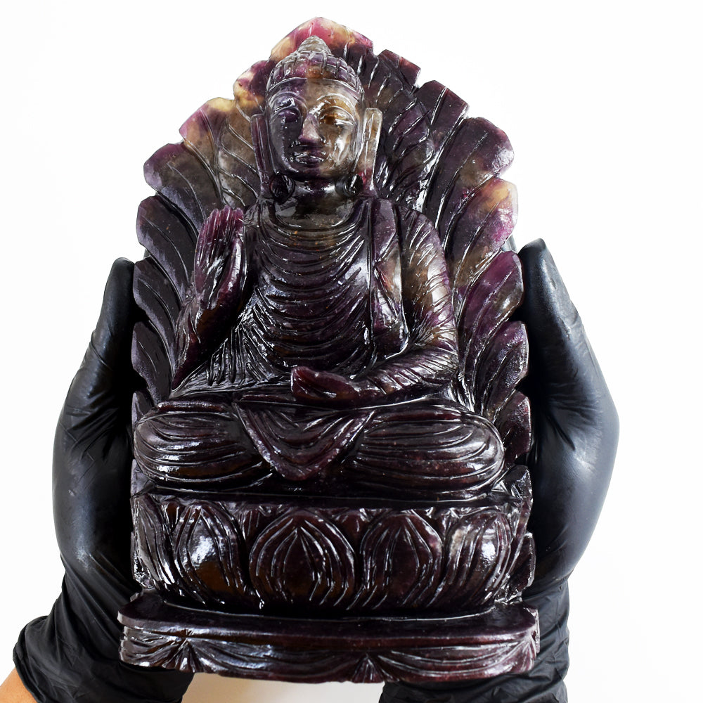 Awesome 10080.00 Cts Genuine Pink Tourmaline hand Carved Crystal Gemstone Buddha Statue Carving