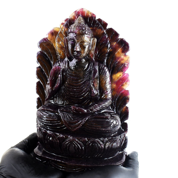 Awesome 10080.00 Cts Genuine Pink Tourmaline hand Carved Crystal Gemstone Buddha Statue Carving