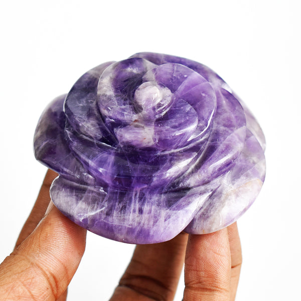 Natural  876.00 Carats Genuine Amethyst Hand Carved Crystal Rose Flower Gemstone  Carving