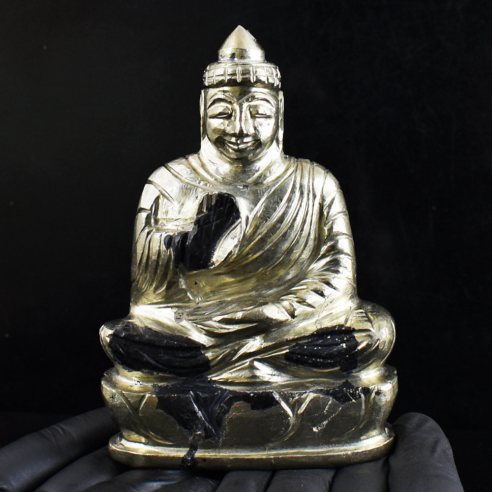 Gorgeous 3105.00 Cts Genuine Pyrite Hand Carved Buddha Idol Gemstone Carving