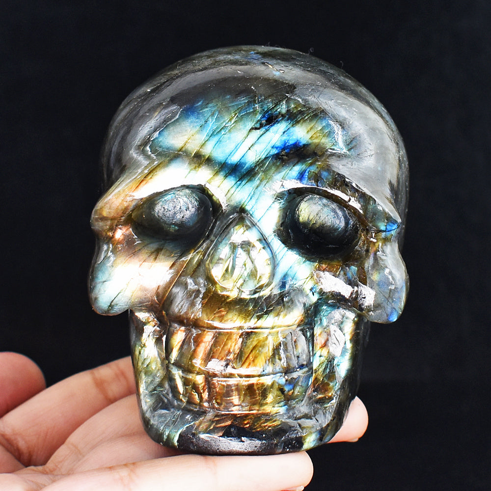 Artisian 2965.00 Cts Genuine Amazing Flash Labradorite Hand Carved Gemstone Crystal Skull Carving