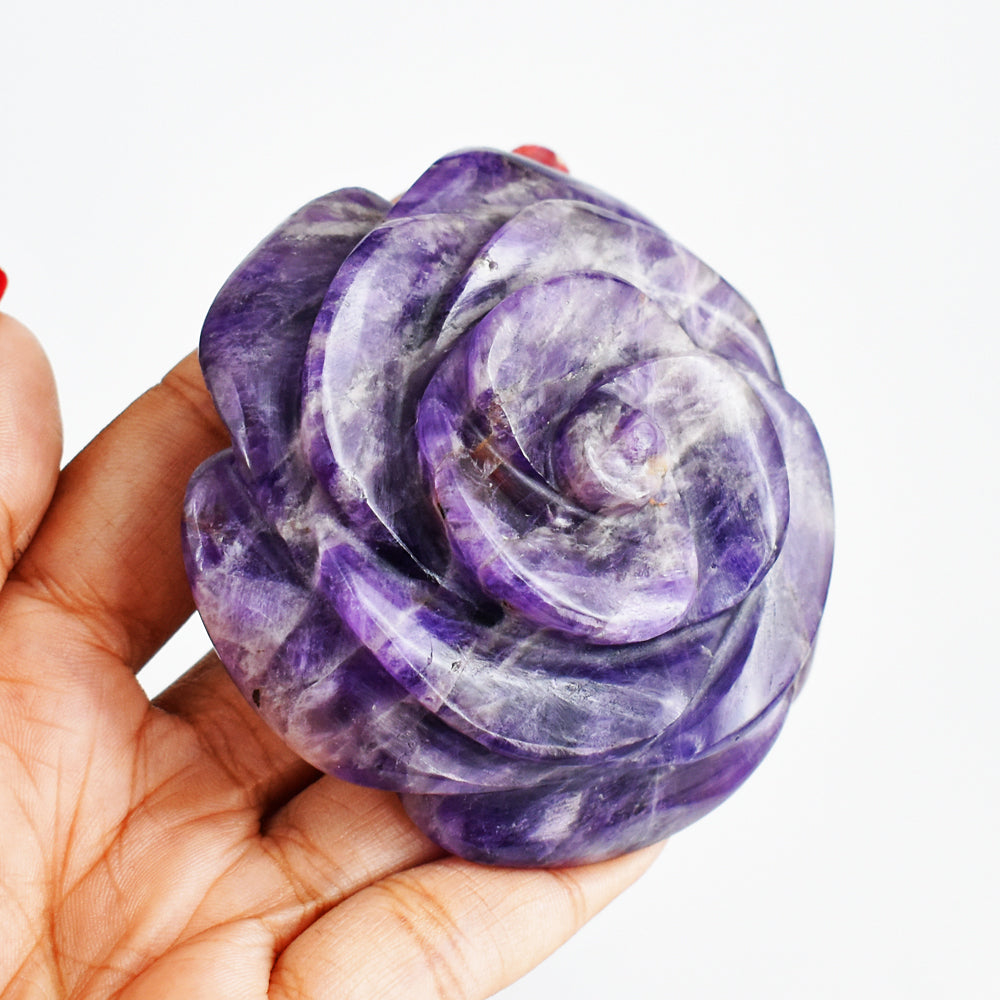 Natural  779.00  Carats  Genuine  Amethyst  Hand  Carved  Rose  Flower  Gemstone  Carving