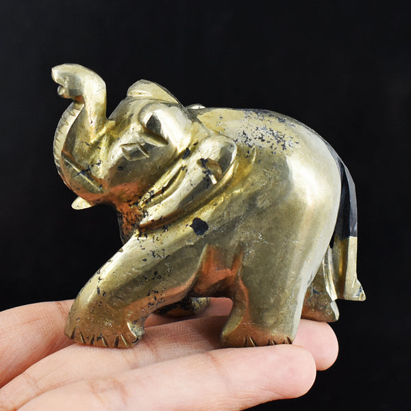 Exclusive 1160.00 Cts Genuine Pyrite Hand Carved Crystal Gemstone Elephant Carving