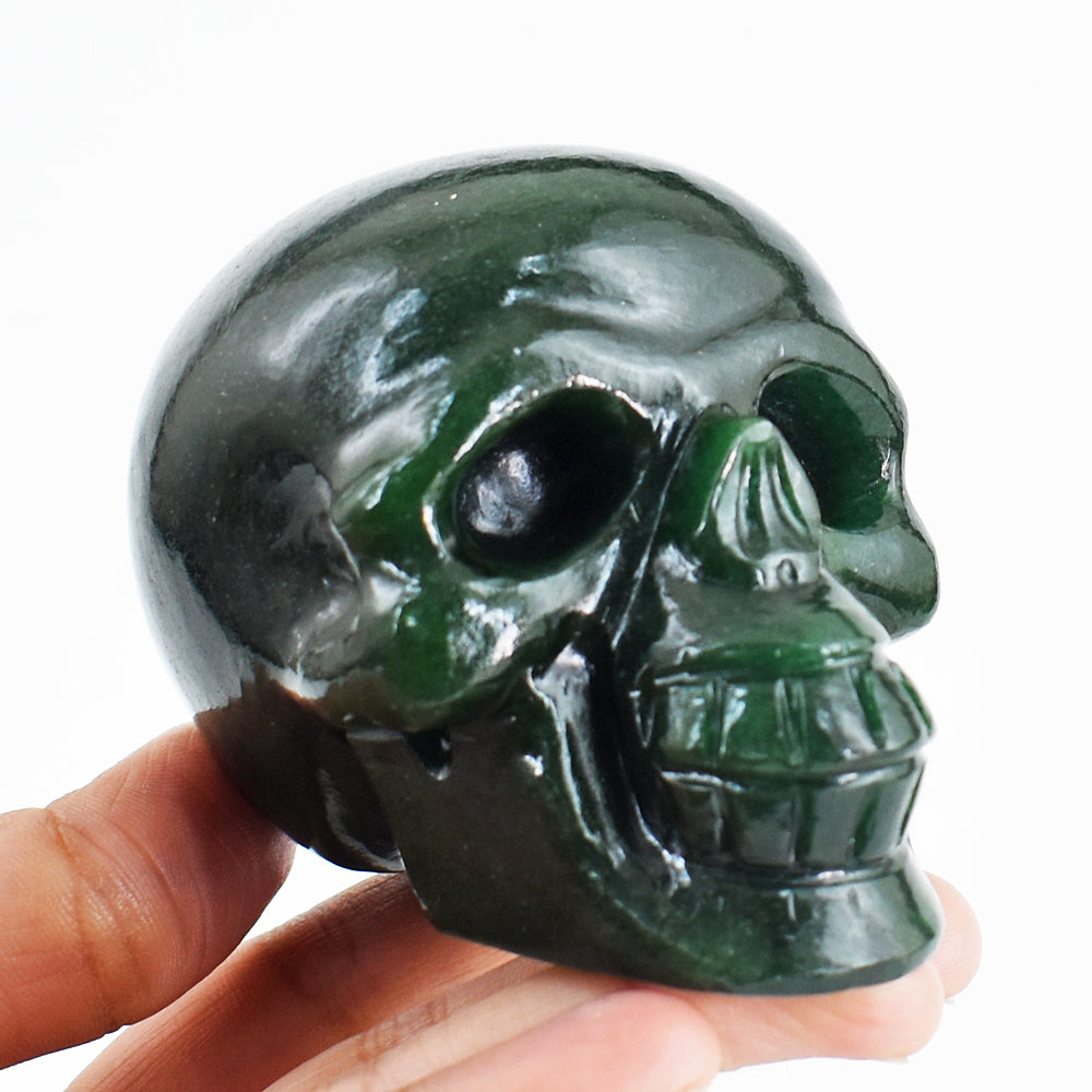 Craftsmen 1895.00 Cts Genuine Green Jade Hand Carved Crystal Gemstone Skull Carving