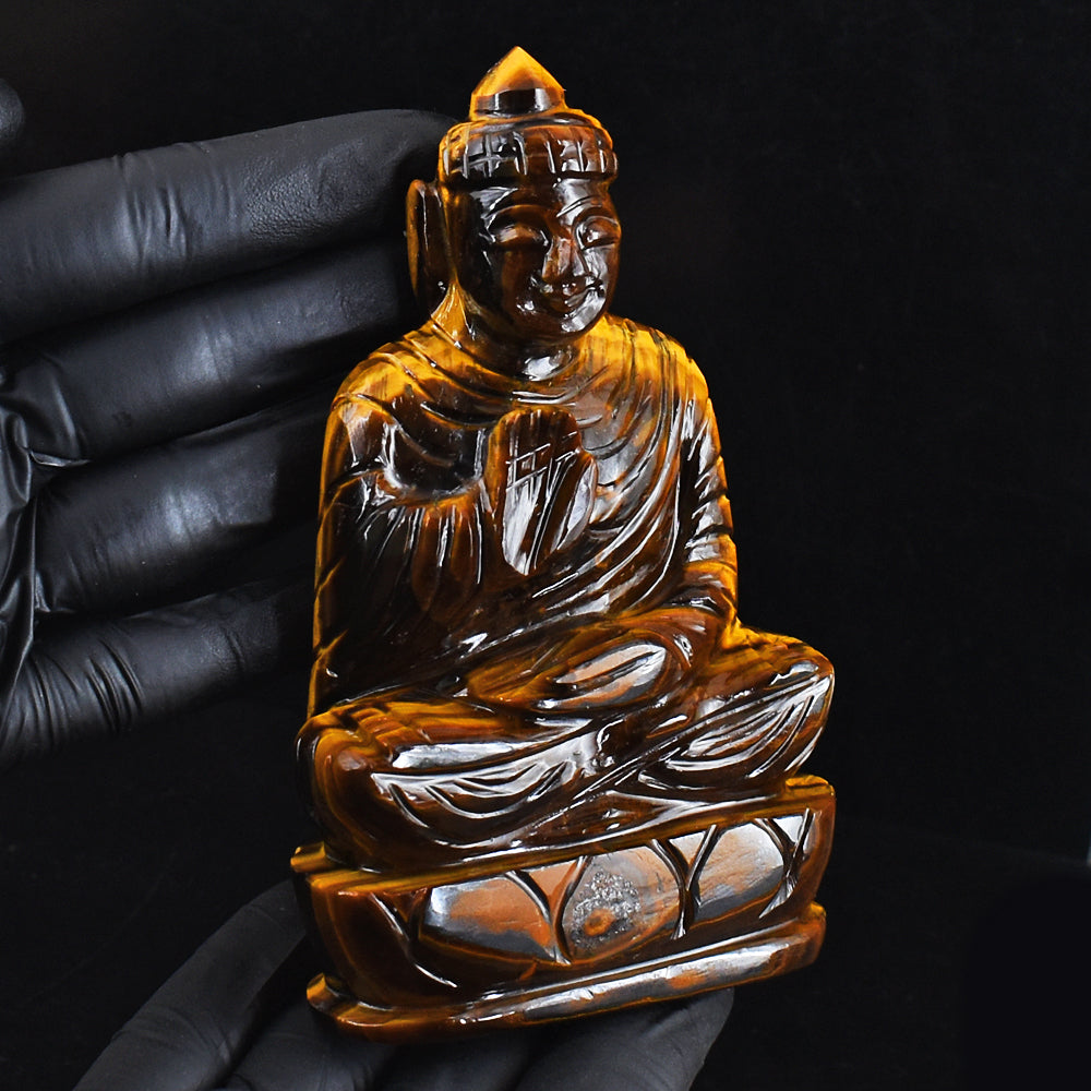 Exclusive 1800.00 Cts  Genuine  Tiger Eye Hand Carved Crystal  Buddha  Statue  Gemstone  Carving