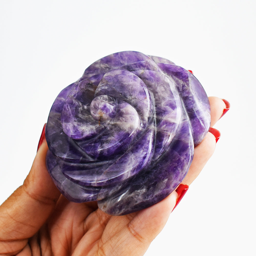 Natural  779.00  Carats  Genuine  Amethyst  Hand  Carved  Rose  Flower  Gemstone  Carving