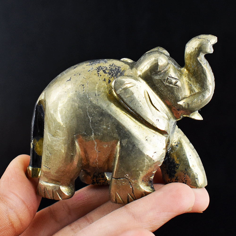 Exclusive 1160.00 Cts Genuine Pyrite Hand Carved Crystal Gemstone Elephant Carving