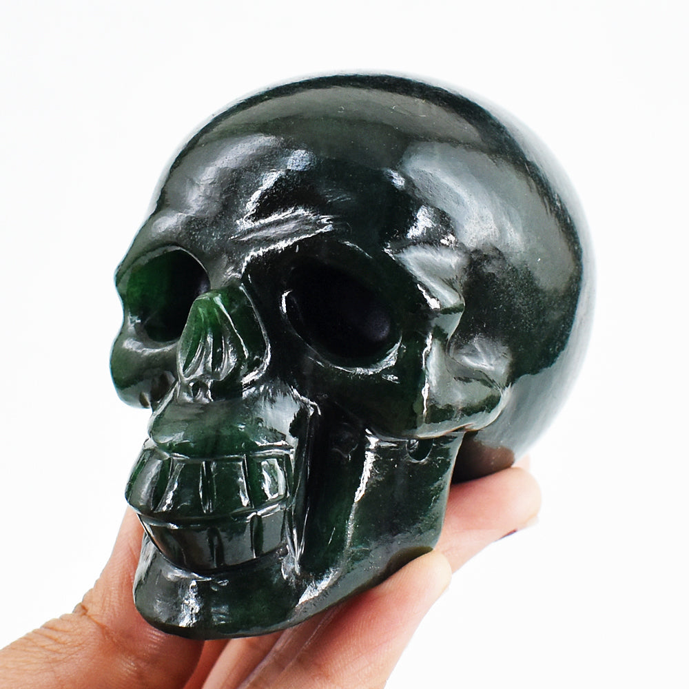 Craftsmen 1895.00 Cts Genuine Green Jade Hand Carved Crystal Gemstone Skull Carving