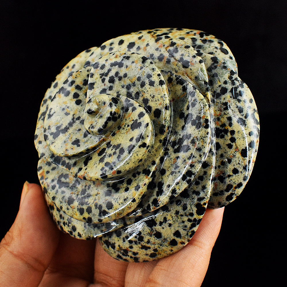 Craftsmen 897.00 Carats Genuine  Dalmation Jasper  Hand  Carved  Crystal  Rose  Flower  Gemstone  Carving