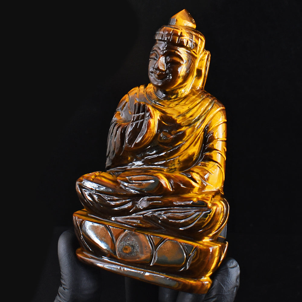 Exclusive 1800.00 Cts  Genuine  Tiger Eye Hand Carved Crystal  Buddha  Statue  Gemstone  Carving