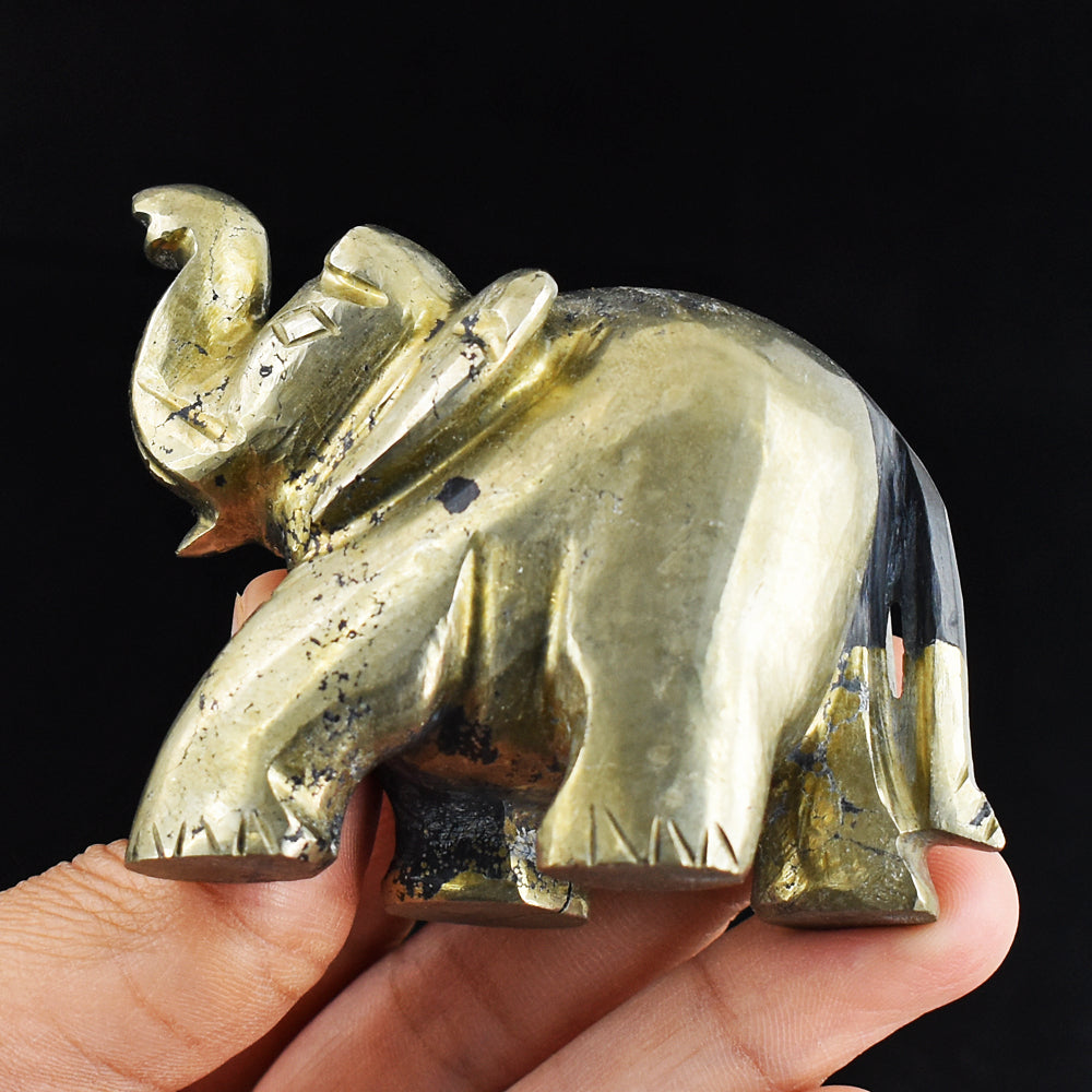 Exclusive 1160.00 Cts Genuine Pyrite Hand Carved Crystal Gemstone Elephant Carving