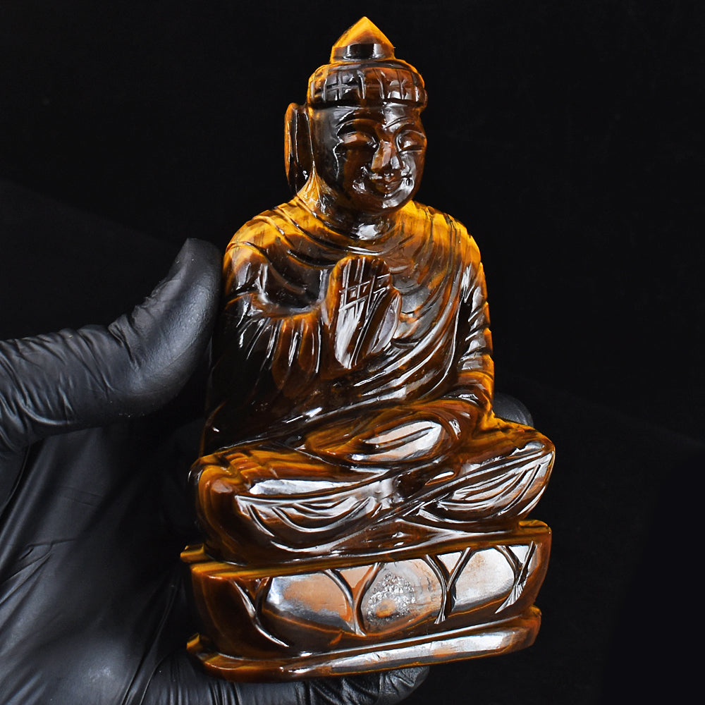 Exclusive 1800.00 Cts  Genuine  Tiger Eye Hand Carved Crystal  Buddha  Statue  Gemstone  Carving