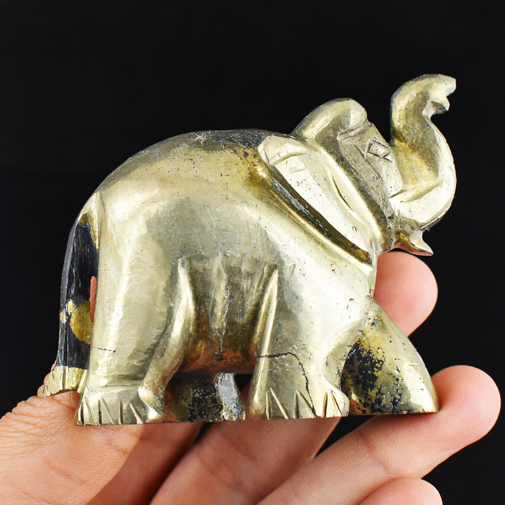 Exclusive 1160.00 Cts Genuine Pyrite Hand Carved Crystal Gemstone Elephant Carving