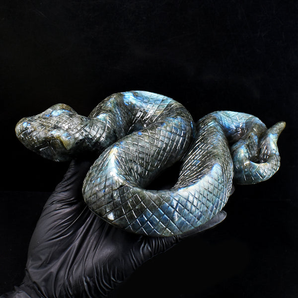 Exclusive 5586.00 Cts Genuine Blue Flash Labradorite Hand Carved Snake Gemstone Carving