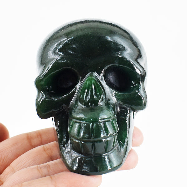 Craftsmen 1895.00 Cts Genuine Green Jade Hand Carved Crystal Gemstone Skull Carving