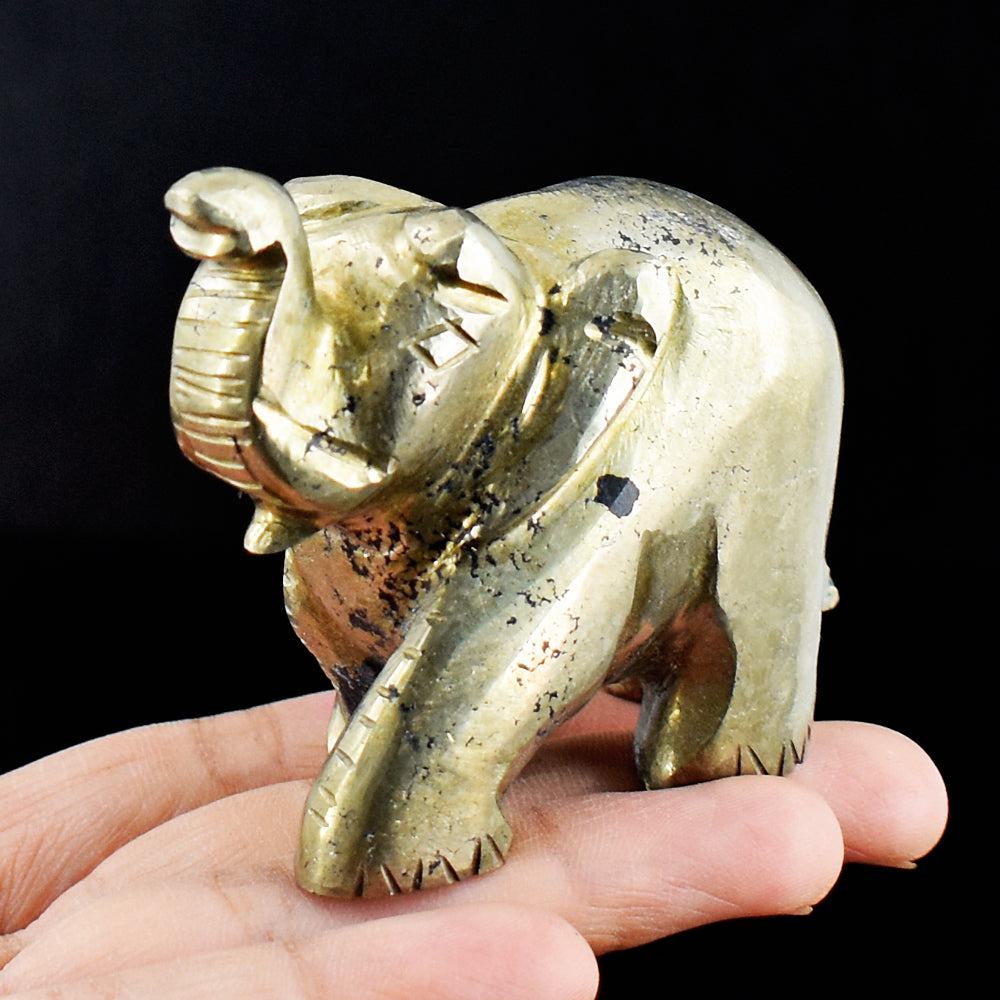 Exclusive 1160.00 Cts Genuine Pyrite Hand Carved Crystal Gemstone Elephant Carving