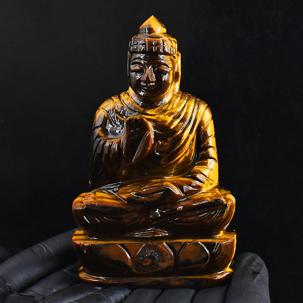 Exclusive 1800.00 Cts  Genuine  Tiger Eye Hand Carved Crystal  Buddha  Statue  Gemstone  Carving