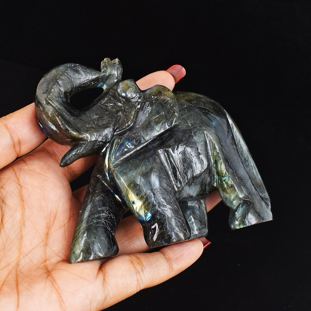 Natural Green & Blue Flash  Labradorite  Hand Carved Genuine Crystal Gemstone Carving Elephant