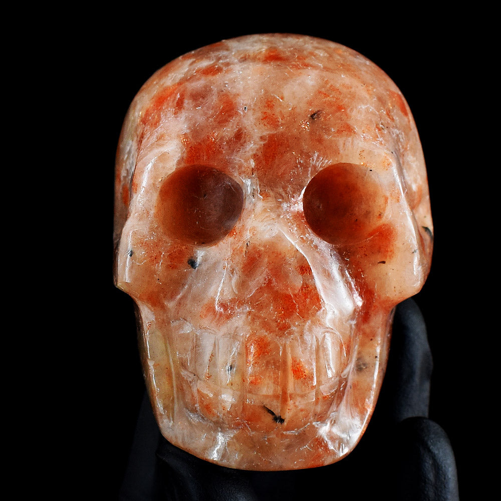 Amazing 1130.00 Cts Genuine Sunstone Hand Carved Crystal Gemstone Skull Carving