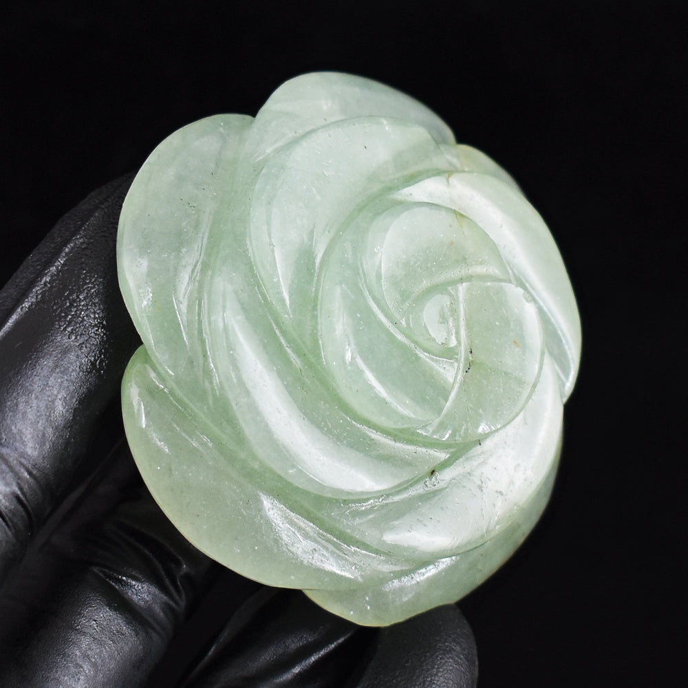 Exclusive 516.00 Cts Genuine Green Aventurine Hand Carved Gemstone Rose Carving