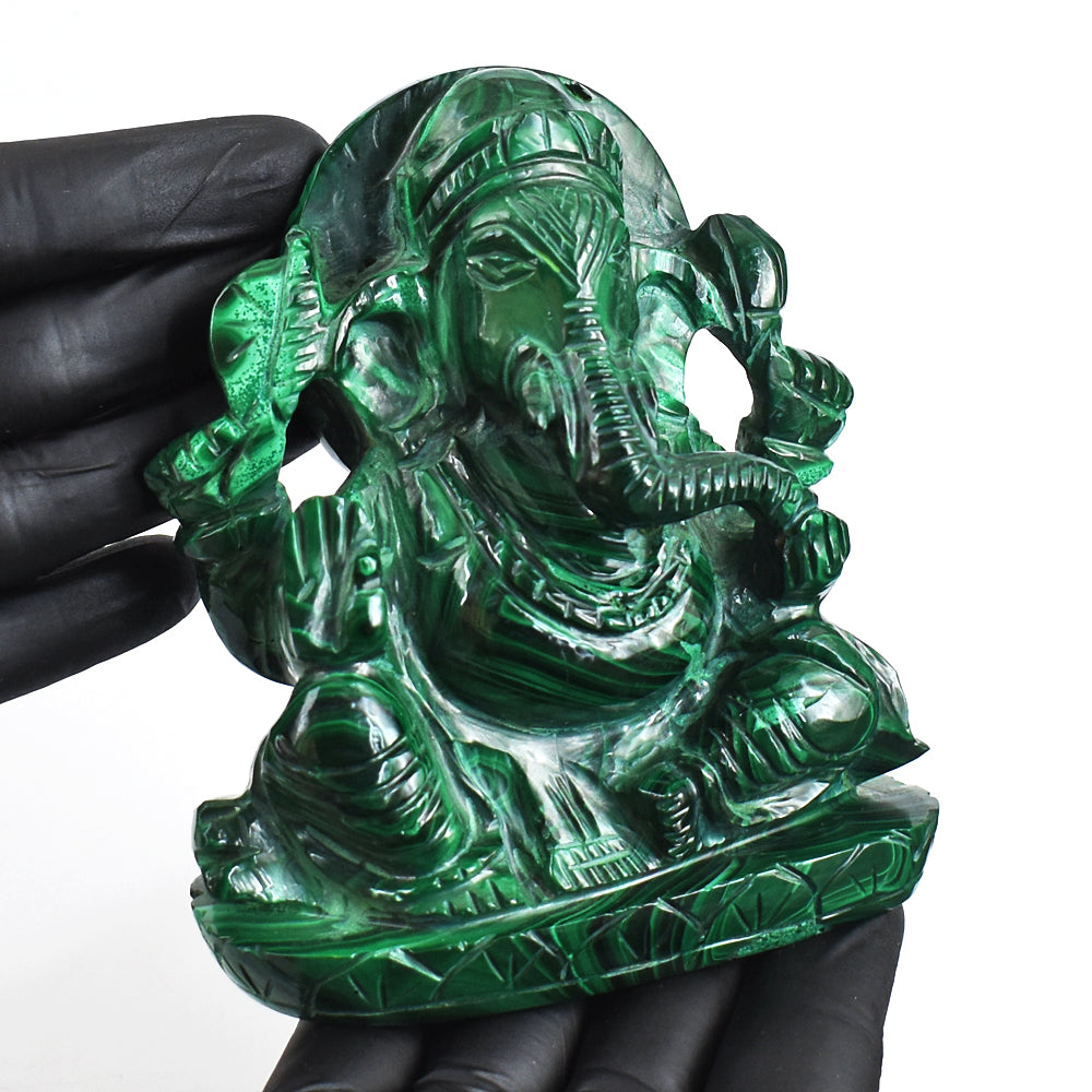 Awesome 4243.00 Cts Genuine Malachite Hand Carved Crystal Gemstone Lord Ganesha Carving